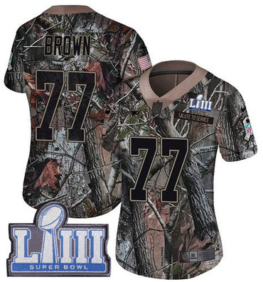 #77 Limited Trent Brown Camo Nike NFL Women's Jersey New England Patriots Rush Realtree Super Bowl LIII Bound