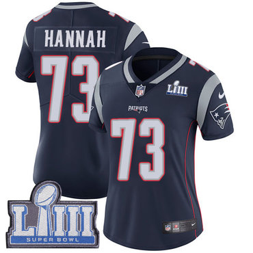 #73 Limited John Hannah Navy Blue Nike NFL Home Women's Jersey New England Patriots Vapor Untouchable Super Bowl LIII Bound