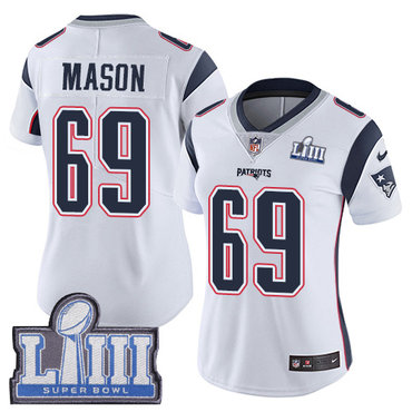 #69 Limited Shaq Mason White Nike NFL Road Women's Jersey New England Patriots Vapor Untouchable Super Bowl LIII Bound