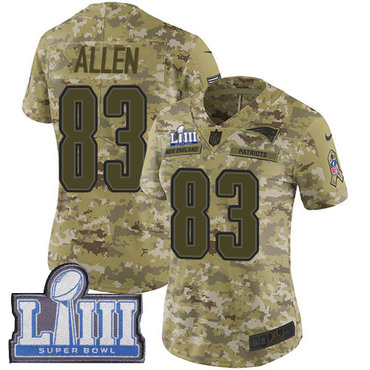 #83 Limited Dwayne Allen Camo Nike NFL Women's Jersey New England Patriots 2018 Salute to Service Super Bowl LIII Bound