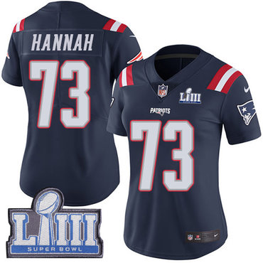 #73 Limited John Hannah Navy Blue Nike NFL Women's Jersey New England Patriots Rush Vapor Untouchable Super Bowl LIII Bound