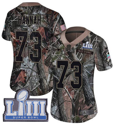 #73 Limited John Hannah Camo Nike NFL Women's Jersey New England Patriots Rush Realtree Super Bowl LIII Bound