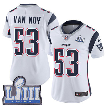 #53 Limited Kyle Van Noy White Nike NFL Road Women's Jersey New England Patriots Vapor Untouchable Super Bowl LIII Bound