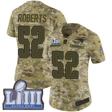 #52 Limited Elandon Roberts Camo Nike NFL Women's Jersey New England Patriots 2018 Salute to Service Super Bowl LIII Bound