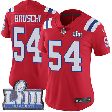 #54 Limited Tedy Bruschi Red Nike NFL Alternate Women's Jersey New England Patriots Vapor Untouchable Super Bowl LIII Bound