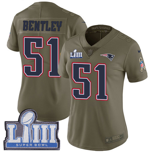 #51 Limited Ja'Whaun Bentley Olive Nike NFL Women's Jersey New England Patriots 2017 Salute to Service Super Bowl LIII Bound