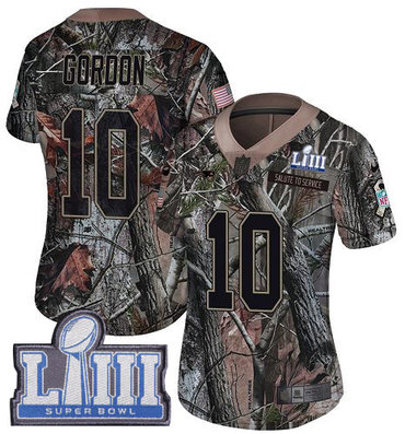 #10 Limited Josh Gordon Camo Nike NFL Women's Jersey New England Patriots Rush Realtree Super Bowl LIII Bound