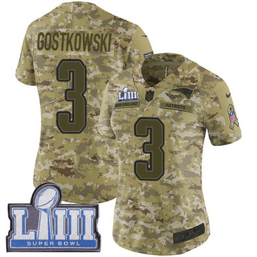 Women's New England Patriots #3 Stephen Gostkowski Camo Nike NFL 2018 Salute to Service Super Bowl LIII Bound Limited Jersey