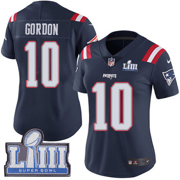 Women's New England Patriots #10 Josh Gordon Navy Blue Nike NFL Rush Vapor Untouchable Super Bowl LIII Bound Limited Jersey