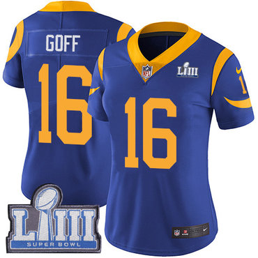 #16 Limited Jared Goff Royal Blue Nike NFL Alternate Women's Jersey Los Angeles Rams Vapor Untouchable Super Bowl LIII Bound