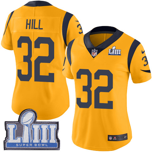 #32 Limited Troy Hill Gold Nike NFL Women's Jersey Los Angeles Rams Rush Vapor Untouchable Super Bowl LIII Bound