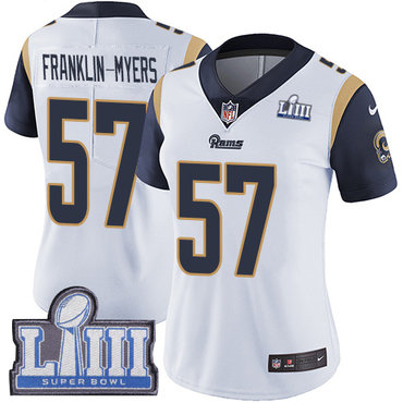 #57 Limited John Franklin-Myers White Nike NFL Road Women's Jersey Los Angeles Rams Vapor Untouchable Super Bowl LIII Bound