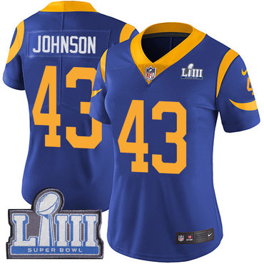 #43 Limited John Johnson Royal Blue Nike NFL Alternate Women's Jersey Los Angeles Rams Vapor Untouchable Super Bowl LIII Bound