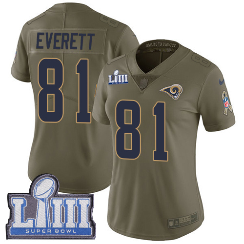 #81 Limited Gerald Everett Olive Nike NFL Women's Jersey Los Angeles Rams 2017 Salute to Service Super Bowl LIII Bound