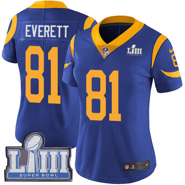 #81 Limited Gerald Everett Royal Blue Nike NFL Alternate Women's Jersey Los Angeles Rams Vapor Untouchable Super Bowl LIII Bound