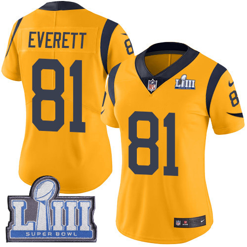 #81 Limited Gerald Everett Gold Nike NFL Women's Jersey Los Angeles Rams Rush Vapor Untouchable Super Bowl LIII Bound