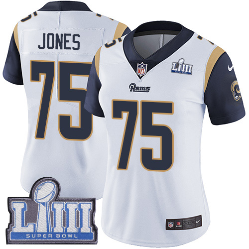 #75 Limited Deacon Jones White Nike NFL Road Women's Jersey Los Angeles Rams Vapor Untouchable Super Bowl LIII Bound