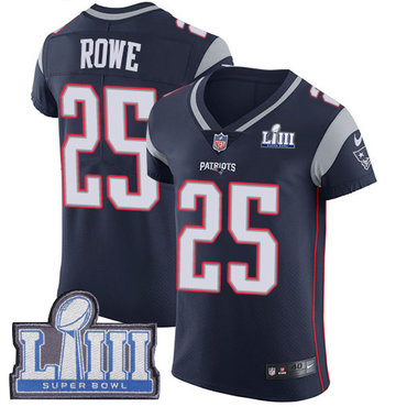 #25 Elite Eric Rowe Navy Blue Nike NFL Home Men's Jersey New England Patriots Vapor Untouchable Super Bowl LIII Bound