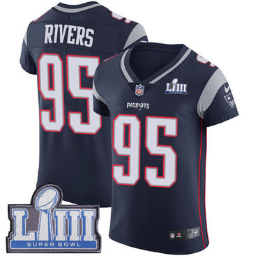 #95 Elite Derek Rivers Navy Blue Nike NFL Home Men's Jersey New England Patriots Vapor Untouchable Super Bowl LIII Bound