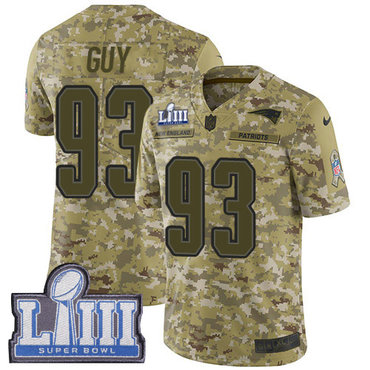 #93 Limited Lawrence Guy Camo Nike NFL Men's Jersey New England Patriots 2018 Salute to Service Super Bowl LIII Bound