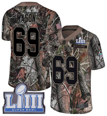 #69 Limited Shaq Mason Camo Nike NFL Men's Jersey New England Patriots Rush Realtree Super Bowl LIII Bound