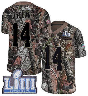 #14 Limited Steve Grogan Camo Nike NFL Men's Jersey New England Patriots Rush Realtree Super Bowl LIII Bound