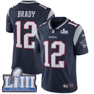 Men's New England Patriots #12 Tom Brady Navy Blue Nike NFL Home Vapor Untouchable Super Bowl LIII Bound Limited Jersey