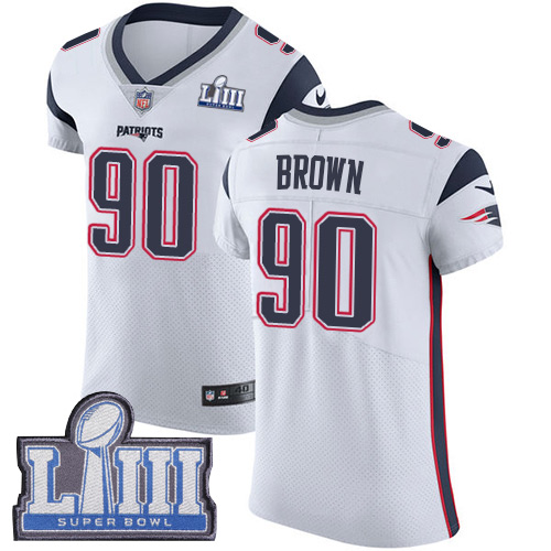 #90 Elite Malcom Brown White Nike NFL Road Men's Jersey New England Patriots Vapor Untouchable Super Bowl LIII Bound