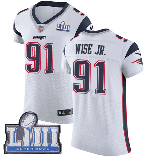 #91 Elite Deatrich Wise Jr White Nike NFL Road Men's Jersey New England Patriots Vapor Untouchable Super Bowl LIII Bound