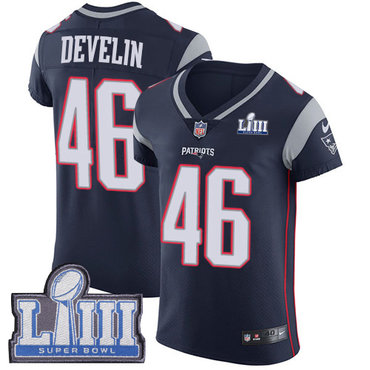 #46 Elite James Develin Navy Blue Nike NFL Home Men's Jersey New England Patriots Vapor Untouchable Super Bowl LIII Bound