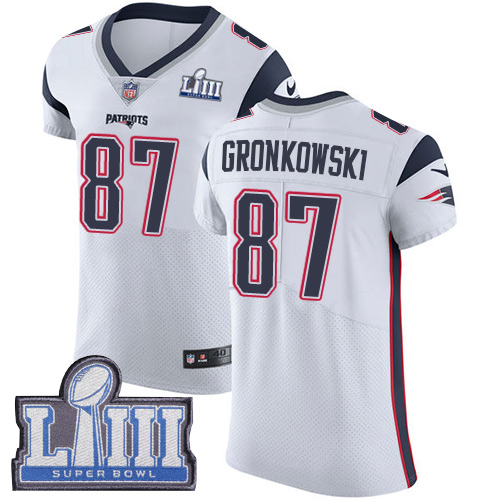 #87 Elite Rob Gronkowski White Nike NFL Road Men's Jersey New England Patriots Vapor Untouchable Super Bowl LIII Bound