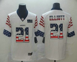 Men's Dallas Cowboys #21 Ezekiel Elliott White Independence Day Stars Stripes Jersey