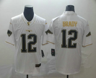 Men's New England Patriots #12 Tom Brady White 100th Season Golden Edition Jersey