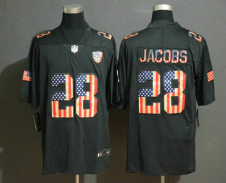 Men's Oakland Raiders #28 Josh Jacobs 2019 Black Salute To Service USA Flag Fashion Limited Jersey