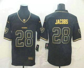 Men's Oakland Raiders #28 Josh Jacobs Black 100th Season Golden Edition Jersey