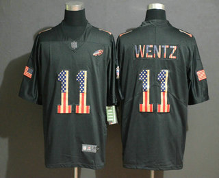 Men's Philadelphia Eagles #11 Carson Wentz 2019 Black Salute To Service USA Flag Fashion Limited Jersey