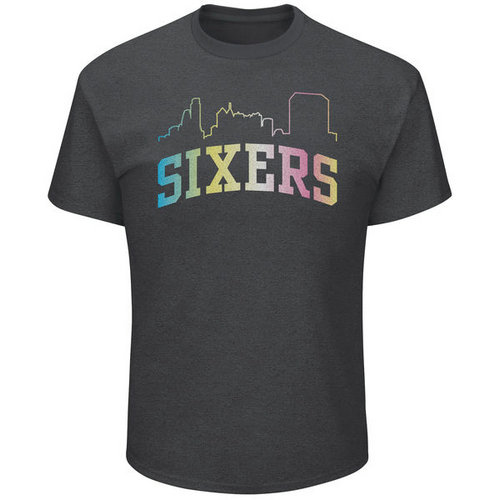 Philadelphia 76ers Majestic Heather Charcoal Tek Patch Color Reflective Skyline T-Shirt