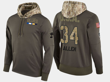 Nike St. Louis Blues 34 Jake Allen Olive Salute To Service Pullover Hoodie