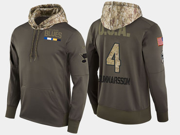 Nike St. Louis Blues 4 Carl Gunnarsson Olive Salute To Service Pullover Hoodie