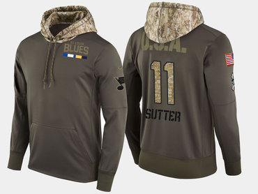 Nike St. Louis Blues 11 Brian Sutter Retired Olive Salute To Service Pullover Hoodie