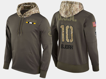 Nike Boston Bruins 10 Anders Bjork Olive Salute To Service Pullover Hoodie