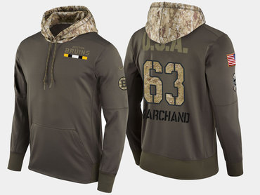 Nike Boston Bruins 63 Brad Marchand Olive Salute To Service Pullover Hoodie