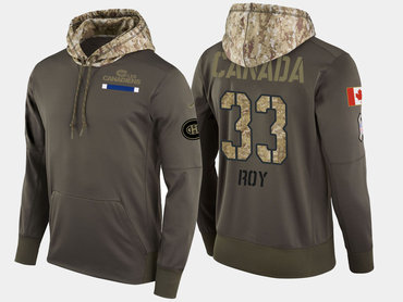 Nike Montreal Canadiens 33 Patrick Roy Olive Salute To Service Pullover Hoodie