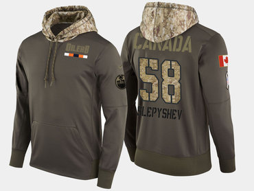 Nike Edmonton Oilers 58 Anton Slepyshev Olive Salute To Service Pullover Hoodie