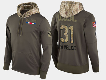 Nike New York Rangers 31 Ondrej Pavelec Olive Salute To Service Pullover Hoodie