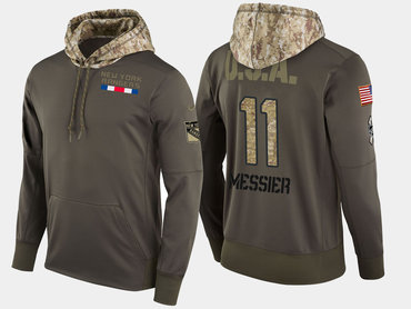 Nike New York Rangers 11 Mark Messier Retired Olive Salute To Service Pullover Hoodie