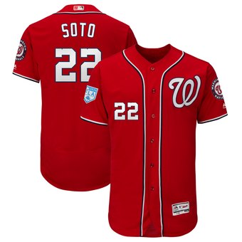 Men's Washington Nationals 22 Juan Soto Majestic Scarlet 2019 Spring Training Flex Base Player Jersey