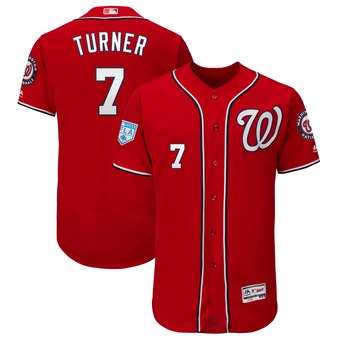 Men's Washington Nationals 7 Trea Turner Majestic Scarlet 2019 Spring Training Flex Base Player Jersey