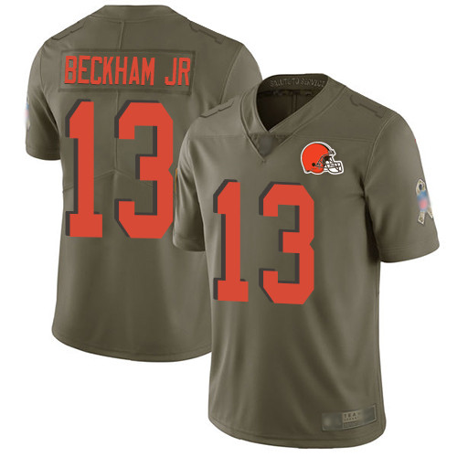 Men's Cleveland Browns #13 Odell Beckham Jr Olive Stitched Football Limited 2017 Salute To Service Jersey