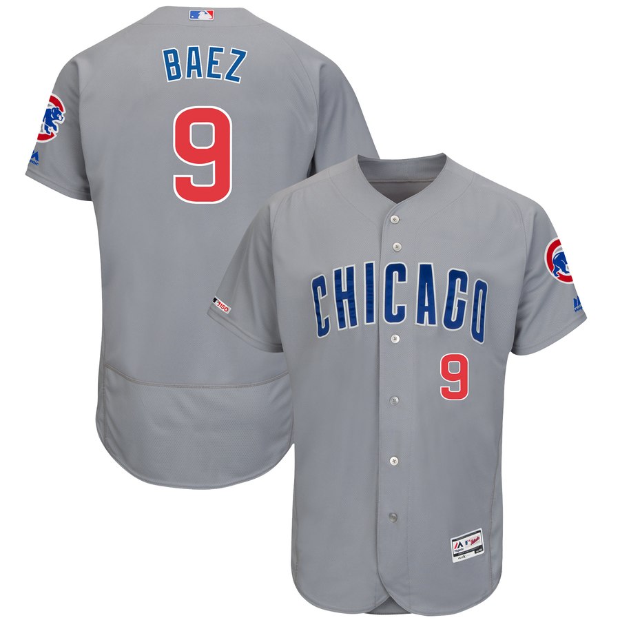 Men's Chicago Cubs 9 Javier Baez Gray 150th Patch Flexbase Jersey